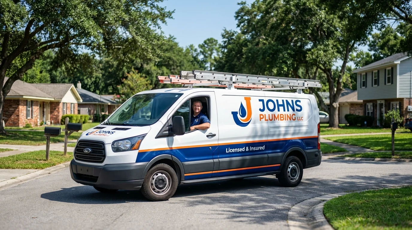 Johns Plumbing LLC service van in Elizabethtown, NY