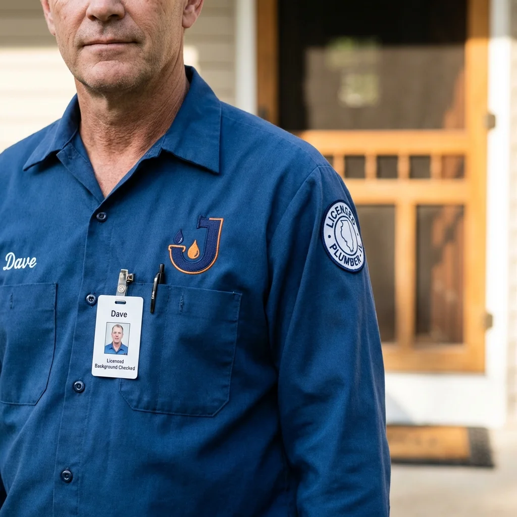 Licensed plumber showing ID badge in Elizabethtown, NY