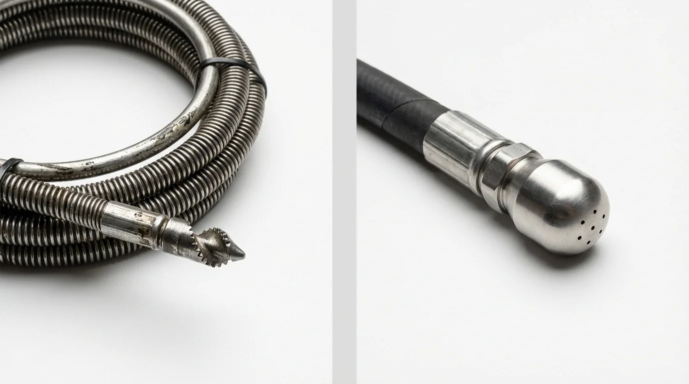 Drain snake cable and hydro jetting nozzle used for drain cleaning in Elizabethtown, NY