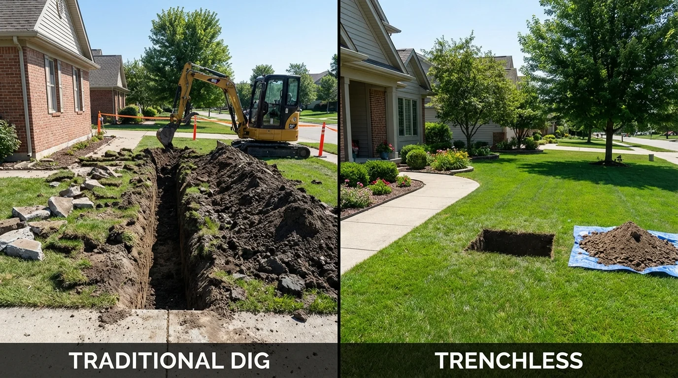 Trenchless sewer repair with minimal yard damage versus traditional excavation in Elizabethtown, NY